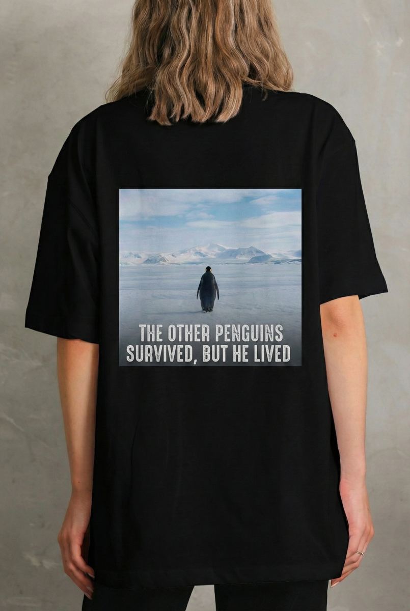 vlmrtr-9378_697b512c53e65-12479557-sw1696sh2528-1jfk6grb.jpg Kadın T-Shirt Penguen Baskılı Bisiklet Yaka Kısa kol yazlık Tişört - Siyah - Görsel 1