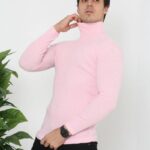 Erkek Fitilli Kaşkorse Kumaş Boğazlı Full Likralı Slimfit Body - Toz Pembe