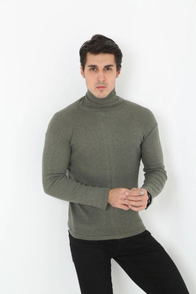 vlmrtr-9410_697cd8ea82891-80887226-sw853sh1280-2o01sot5.jpg Erkek Fitilli Kaşkorse Kumaş Boğazlı Full Likralı Slimfit Body - Haki - Görsel 1