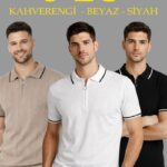 Erkek Triko Tişört Fermuarlı Polo Yaka Kısa Kol T-Shirt 3’lü Set Kahve-Siyah-Beyaz