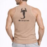 Erkek Fitilli Atlet Sıfır Yaka Slim Fit Arka Baskılı Spor Atlet - Bej