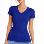 Kadın T-Shirt V Yaka Slim Fit Likralı Tişört Yazlık Basic Body - İndigo