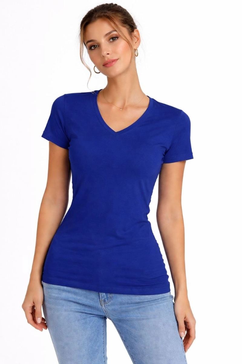 vlmrtr-9536_6995d220cffc8-51873199-sw853sh1280-1n3v5yv5.jpg Kadın T-Shirt V Yaka Slim Fit Likralı Tişört Yazlık Basic Body - İndigo - Görsel 1