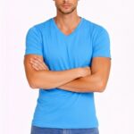 Erkek Body T-shirt V Yaka Slim Fit Likralı Kısa kol Tişört - Açık Mavi