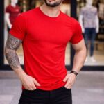 Erkek Body Tişört Bisiklet Yaka Slim Fit Likralı T-Shirt - Kırmızı