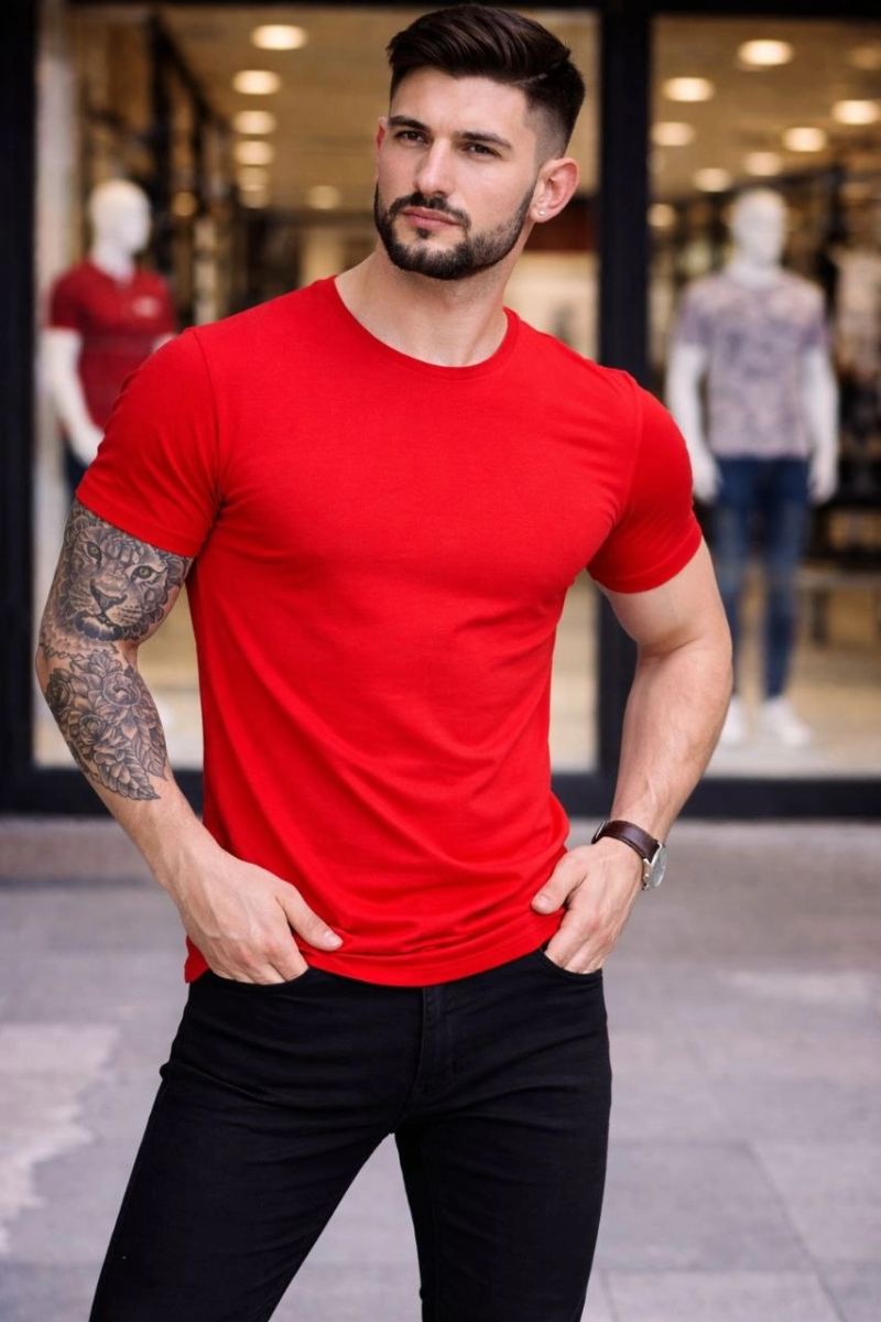 vlmrtr-9582_69989e2e986c0-69186771-sw853sh1280-1j1stlmt.jpg Erkek Body Tişört Bisiklet Yaka Slim Fit Likralı T-Shirt - Kırmızı - Görsel 1
