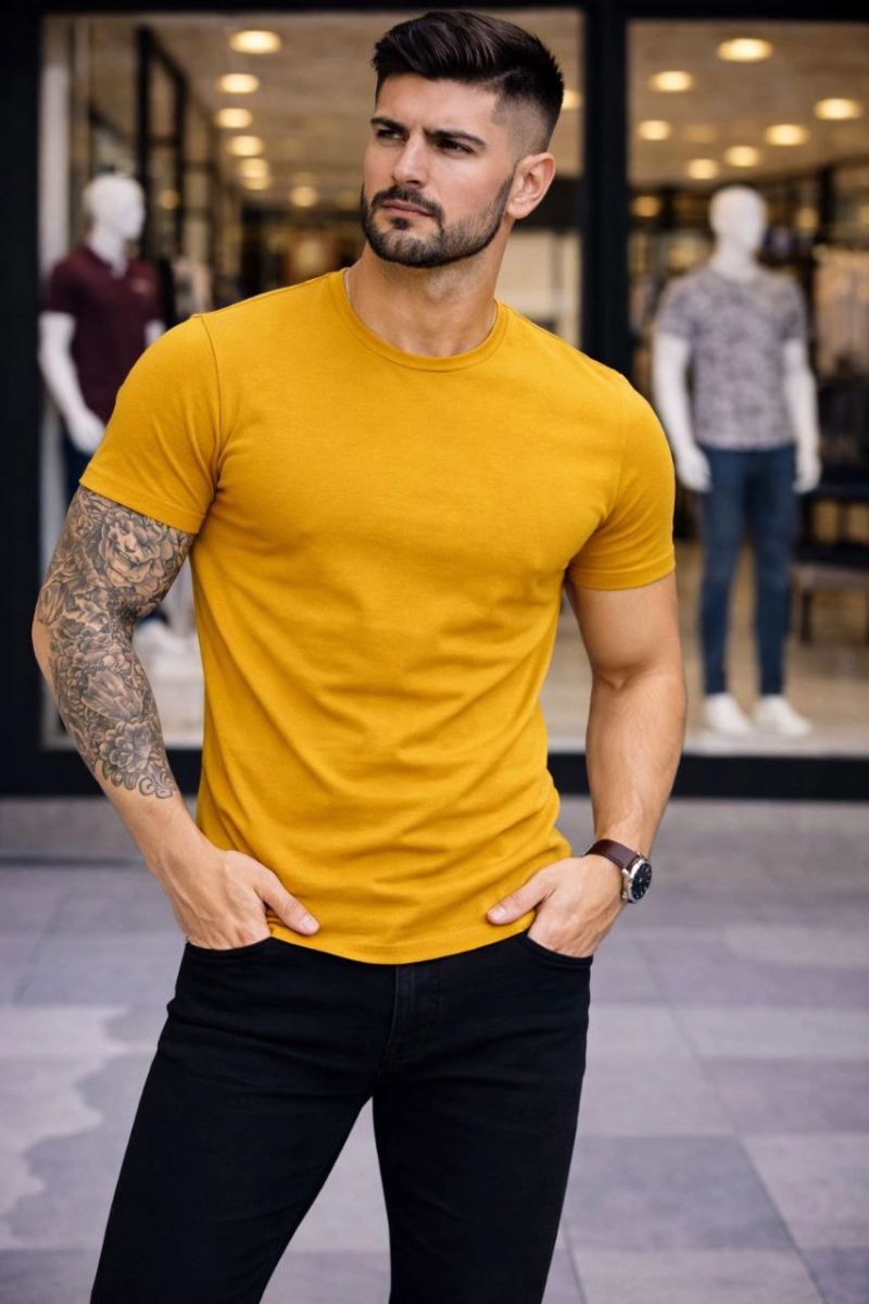 vlmrtr-9589_6998a5d7ae62c-10335457-sw853sh1280-jr7jxr0p.jpg Erkek Body Tişört Bisiklet Yaka Slim Fit Likralı T-Shirt - Limon - Görsel 1