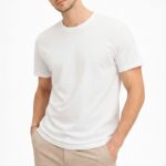Erkek Bisiklet Yaka Yazlık Kısa kol Düz Tişört Regular Kalıp T-shirt - Beyaz