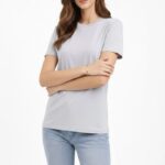 Kadın Bisiklet Yaka Yazlık Kısa kol Düz Tişört Regular Kalıp T-shirt - Gri
