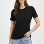 Kadın Bisiklet Yaka Yazlık Kısa kol Düz Tişört Regular Kalıp T-shirt - Siyah