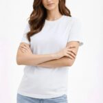 Kadın Bisiklet Yaka Yazlık Kısa kol Düz Tişört Regular Kalıp T-shirt - Beyaz