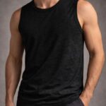 Erkek Flamlı Kumaş Kolsuz Atlet Günlük Fitness Spor T-Shirt - Siyah