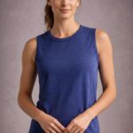 Kadın Flamlı Kumaş Kolsuz Atlet Günlük Fitness Spor T-Shirt - İndigo