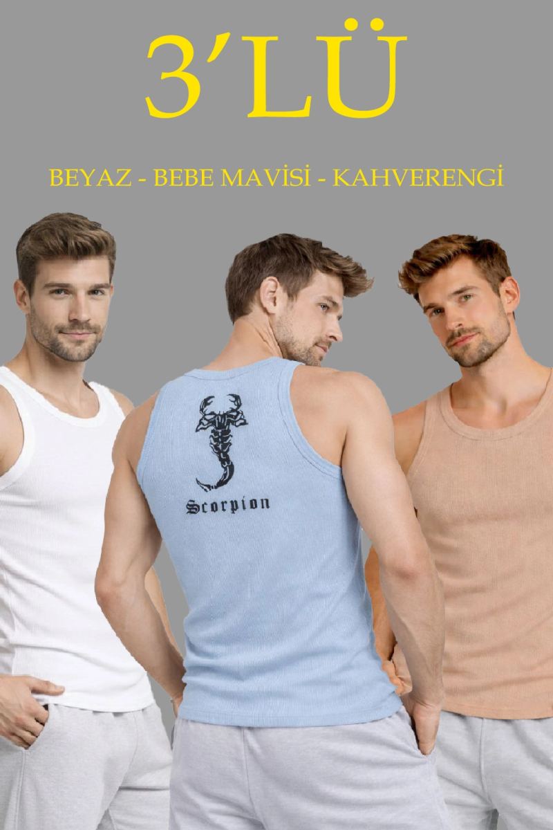 vlmrtr-9665_699ed00c79711-78475883-sw1030sh1545-37don11n.jpg Erkek Spor Fitilli Kaşkorse Arka Basklı Atlet 3'lü Set Beyaz-Bebek Mavisi-Kahverengi - Görsel 1