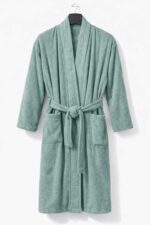 Kimono Yaka Unisex Pamuklu Tek Kişilik Bornoz  Yeşil - Görsel 3