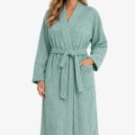 Kimono Yaka Unisex Pamuklu Tek Kişilik Bornoz  Yeşil